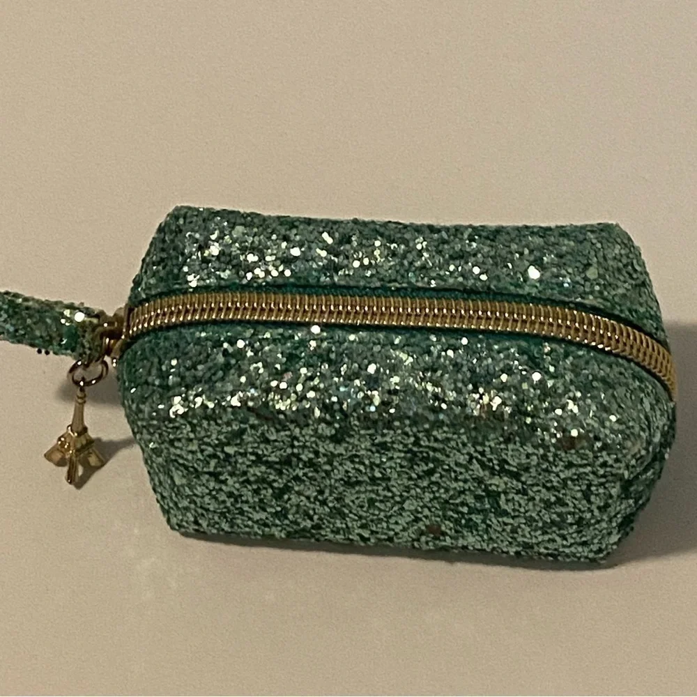 Mini Glitter Top Zip Pouch With Eiffel Tower Charm